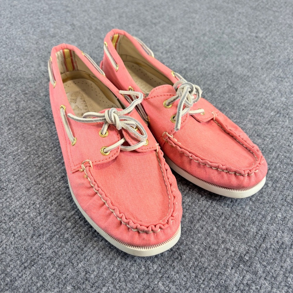 J.Crew Sperry Top-Sider Women 7.5 M Coral Pink Canvas Boat Shoes 9826876
